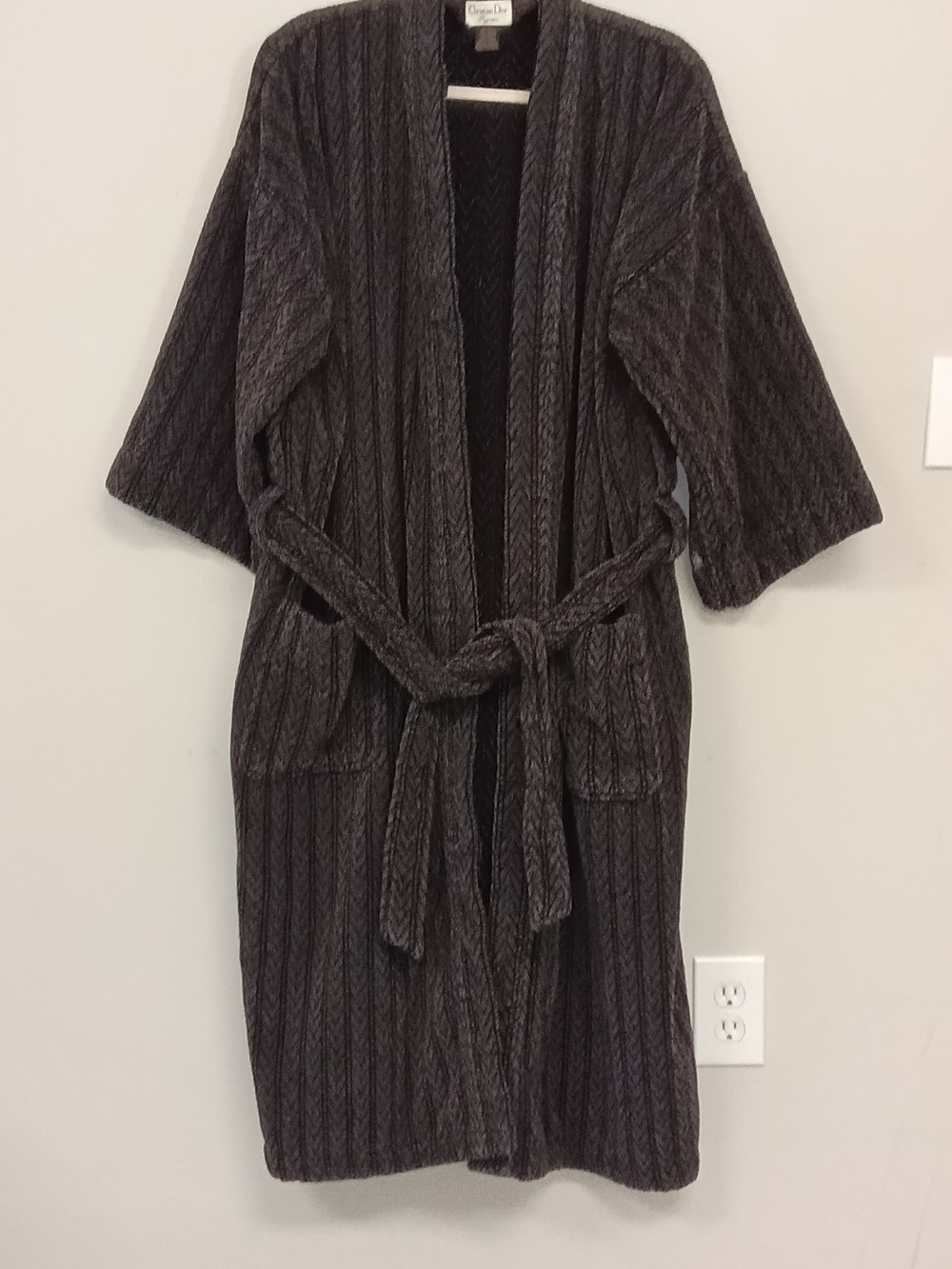 Christian Dior Vintage 80's Black Grey Terry Robe Heavyweight Unisex One Size